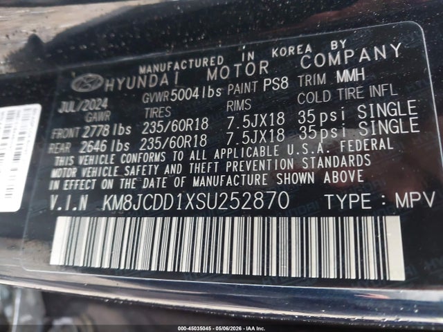 2025 Hyundai Tucson Hybrid Sel Convenience მანქანა იყიდება აუქციონზე, vin: KM8JCDD1XSU252870, აუქციონის ნომერი: 45035045