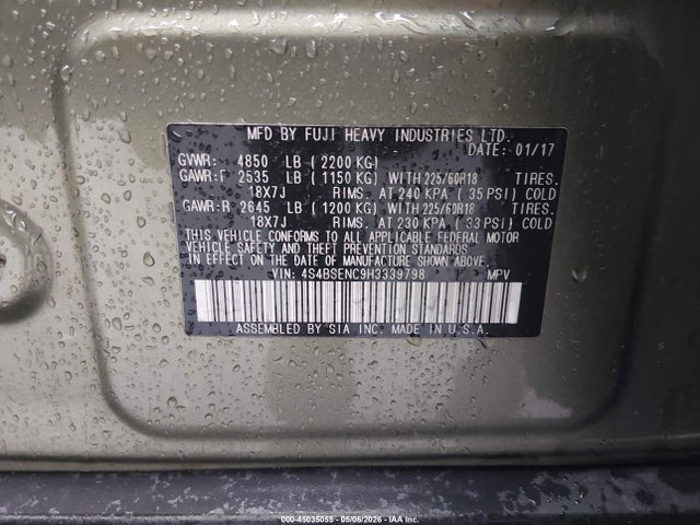 Aukcja sprzedaży 2017 Subaru Outback 3.6r Limited, vin: 4S4BSENC9H3339798, numer aukcji: 45035055
