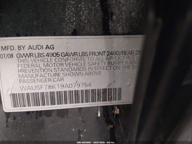 Aukcja sprzedaży 2009 Audi A4 2.0t Premium, vin: WAUSF78K19A079754, numer aukcji: 45035067