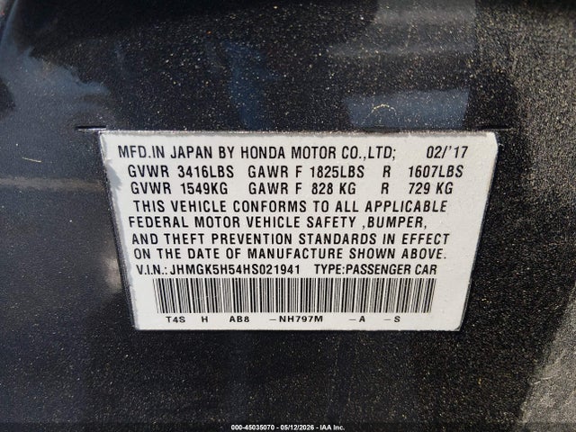 Продаж на аукціоні авто 2017 Honda Fit Lx, vin: JHMGK5H54HS021941, номер лоту: 45035070
