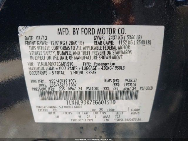 Продажа на аукционе авто 2014 Lincoln Mks, vin: 1LNHL9DK7EG601510, номер лота: 45035078