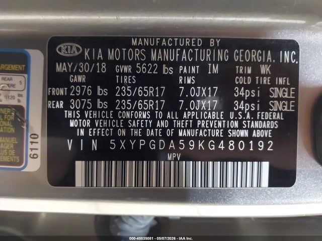 Продажа на аукционе авто 2019 Kia Sorento 3.3l Lx, vin: 5XYPGDA59KG480192, номер лота: 45035081