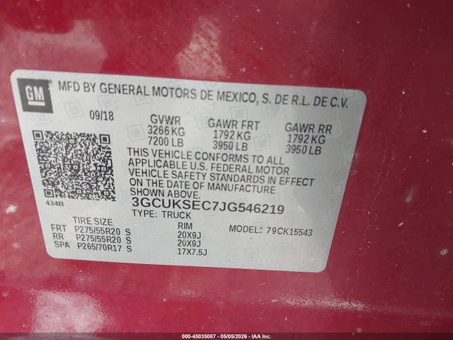 Продажа на аукционе авто 2018 Chevrolet Silverado 1500 1lz, vin: 3GCUKSEC7JG546219, номер лота: 45035087