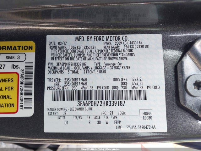 Ford FUSION SE 2017 3FA6P0H72HR339187 Image 9