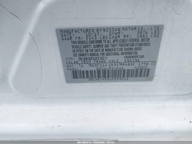 Продаж на аукціоні авто 2018 Nissan Sentra Sr, vin: 3N1AB7AP3JY219211, номер лоту: 45035114