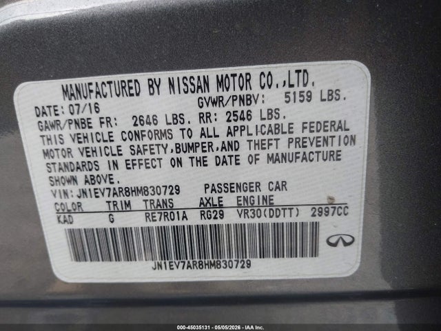 Продажа на аукционе авто 2017 Infiniti Q50 3.0t Premium, vin: JN1EV7AR8HM830729, номер лота: 45035131