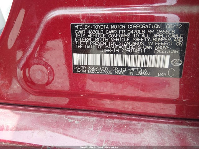 45035142 :رقم المزاد ، JTHBE1BL7D5014511 vin ، 2013 Lexus Gs 350 مزاد بيع