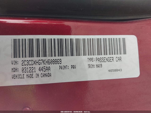 Aukcja sprzedaży 2019 Dodge Charger Gt Rwd, vin: 2C3CDXHG7KH608869, numer aukcji: 45035153