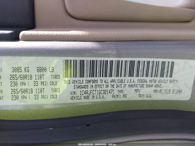 1C4RJFCT1GC321471 Jeep Grand Cherokee Overland