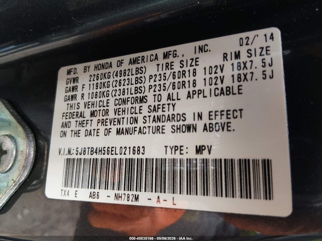 Продажа на аукционе авто 2014 Acura Rdx, vin: 5J8TB4H56EL021683, номер лота: 45035166