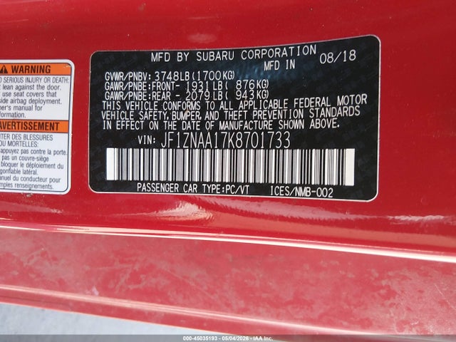 Продаж на аукціоні авто 2019 Toyota 86, vin: JF1ZNAA17K8701733, номер лоту: 45035193