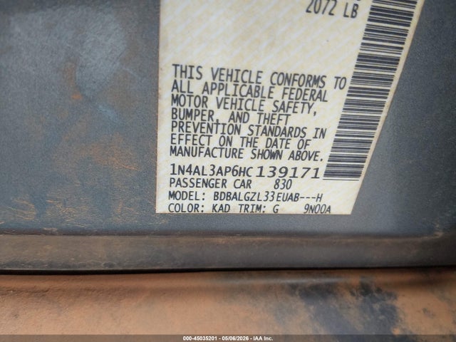 45035201 :رقم المزاد ، 1N4AL3AP6HC139171 vin ، 2017 Nissan Altima 2.5 S مزاد بيع
