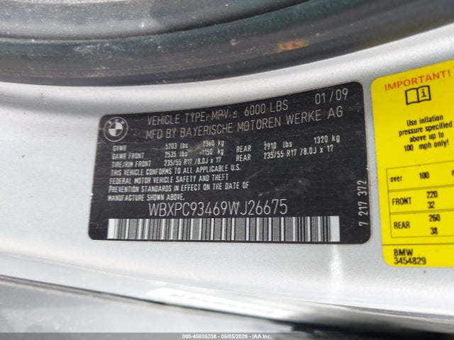 Продажа на аукционе авто 2009 Bmw X3 Xdrive30i, vin: WBXPC93469WJ26675, номер лота: 45035208