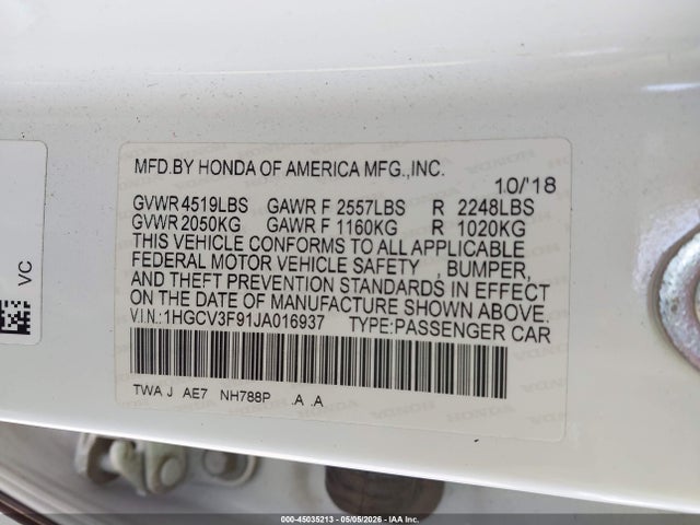 1HGCV3F91JA016937 Honda Accord Hybrid Touring