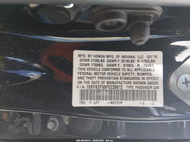 45035215 :رقم المزاد ، 19XFB2F55FE235612 vin ، 2015 Honda Civic Lx مزاد بيع