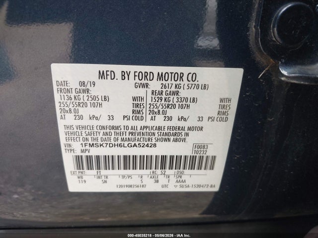 Продажа на аукционе авто 2020 Ford Explorer Xlt, vin: 1FMSK7DH6LGA52428, номер лота: 45035218