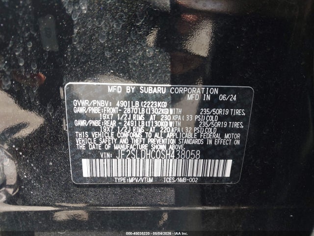 45035220 :رقم المزاد ، JF2SLDHC0SH438058 vin ، 2025 Subaru Forester Sport مزاد بيع