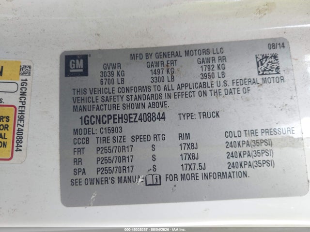 Продажа на аукционе авто 2014 Chevrolet Silverado 1500 Work Truck 1wt, vin: 1GCNCPEH9EZ408844, номер лота: 45035257