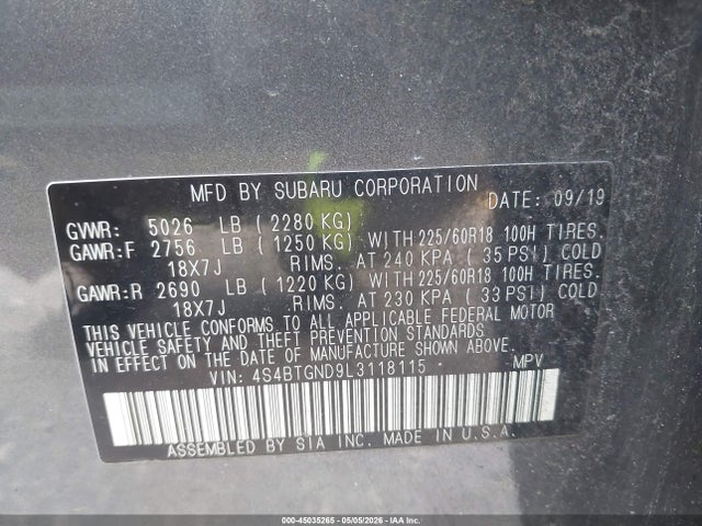 Aukcja sprzedaży 2020 Subaru Outback Limited Xt, vin: 4S4BTGND9L3118115, numer aukcji: 45035265