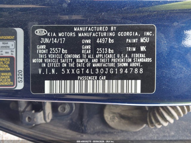 Продажа на аукционе авто 2018 Kia Optima S, vin: 5XXGT4L30JG194788, номер лота: 45035270