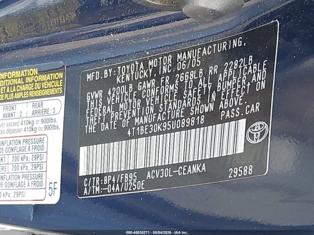 Aukcja sprzedaży 2005 Toyota Camry Le, vin: 4T1BE30K95U089818, numer aukcji: 45035271