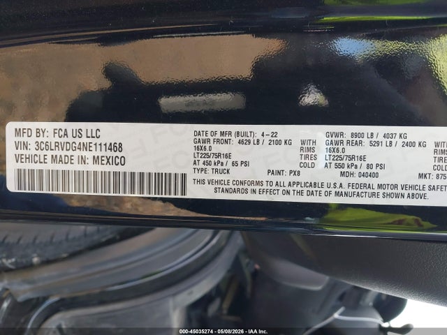 Продажа на аукционе авто 2022 Ram Promaster 2500 High Roof 159 Wb, vin: 3C6LRVDG4NE111468, номер лота: 45035274