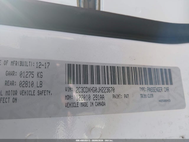 Aukcja sprzedaży 2018 Dodge Charger Sxt Plus Rwd, vin: 2C3CDXHG0JH223670, numer aukcji: 45035313