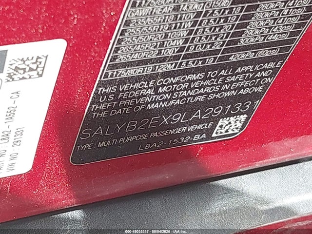 SALYB2EX9LA291331 Land Rover Range Rover Velar P250 S