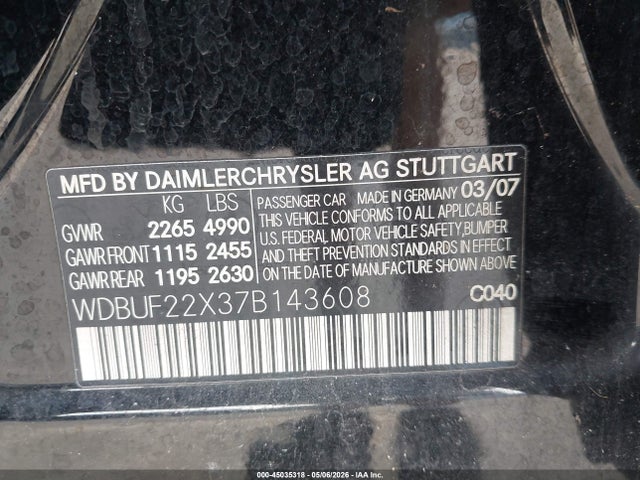 45035318 :رقم المزاد ، WDBUF22X37B143608 vin ، 2007 Mercedes-benz E 320 Bluetec مزاد بيع