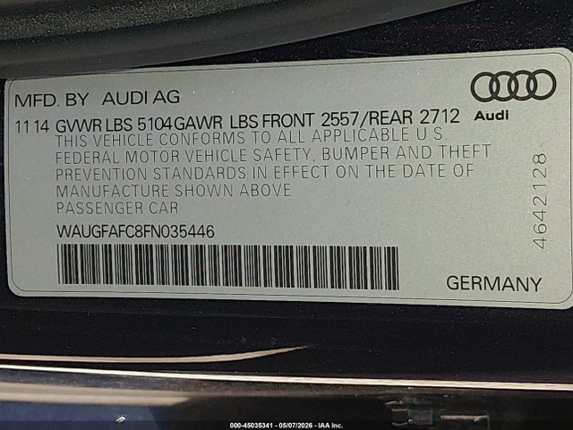 45035341 :رقم المزاد ، WAUGFAFC8FN035446 vin ، 2015 Audi A6 2.0t Premium مزاد بيع
