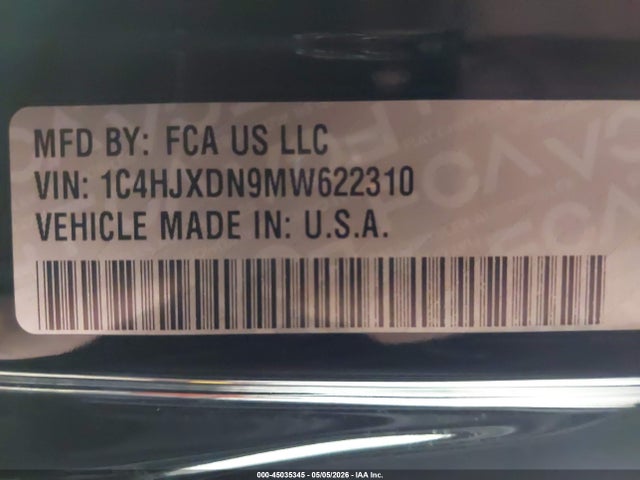 Aukcja sprzedaży 2021 Jeep Wrangler Unlimited Sport S 4x4, vin: 1C4HJXDN9MW622310, numer aukcji: 45035345
