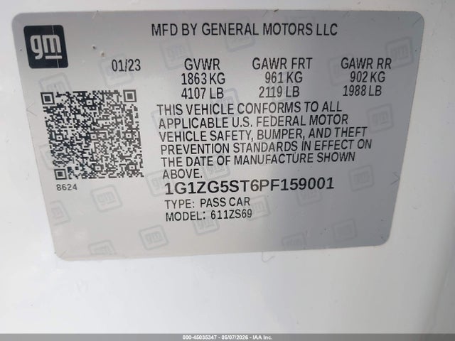 45035347 :رقم المزاد ، 1G1ZG5ST6PF159001 vin ، 2023 Chevrolet Malibu Fwd Rs مزاد بيع