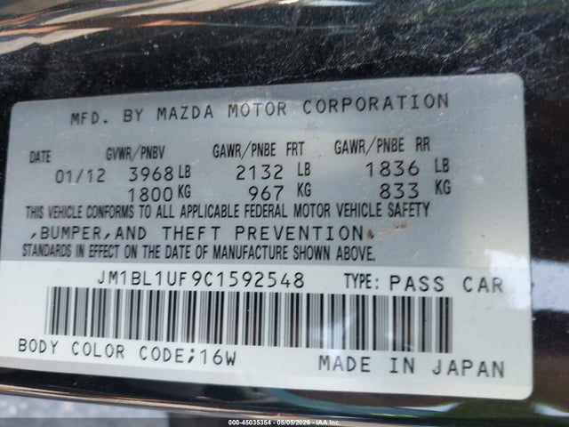 Продажа на аукционе авто 2012 Mazda Mazda3, vin: JM1BL1UF9C1592548, номер лота: 45035354