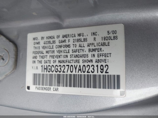 Продаж на аукціоні авто 2000 Honda Accord 2.3 Ex, vin: 1HGCG3270YA023192, номер лоту: 45035365