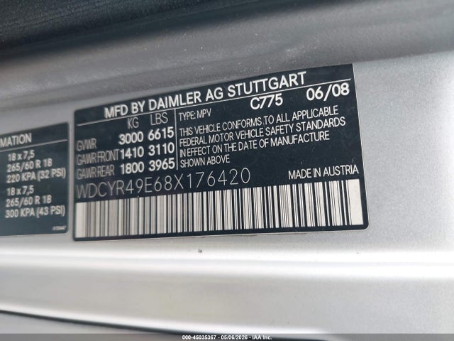 Продаж на аукціоні авто 2008 Mercedes-benz G 500 4matic, vin: WDCYR49E68X176420, номер лоту: 45035367