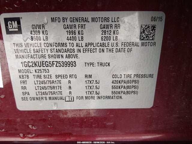Продаж на аукціоні авто 2015 Chevrolet Silverado 2500hd Wt, vin: 1GC2KUEG5FZ539993, номер лоту: 45035370
