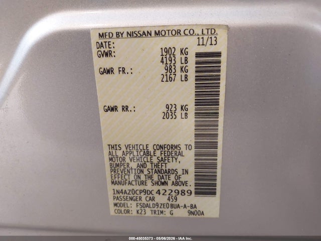 Aukcja sprzedaży 2013 Nissan Leaf Sv, vin: 1N4AZ0CP9DC422989, numer aukcji: 45035373