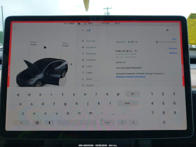 Продаж на аукціоні авто 2023 Tesla Model Y Awd/long Range Dual Motor All-wheel Drive, vin: 7SAYGDEE7PA048407, номер лоту: 45035386