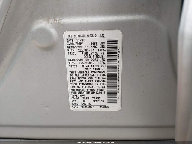 JN8AT2MT0HW134614 Nissan ROGUE S