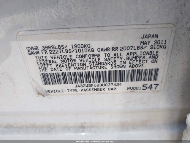 Продаж на аукціоні авто 2011 Mitsubishi Lancer Es, vin: JA32U2FU8BU037424, номер лоту: 45035392