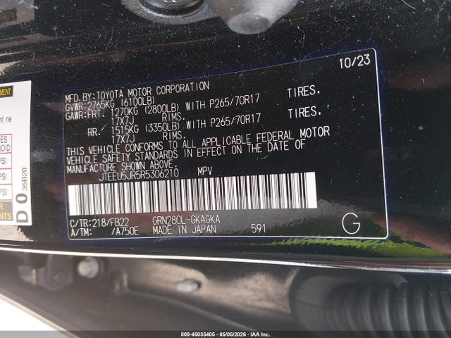 Aukcja sprzedaży 2024 Toyota 4runner Sr5, vin: JTEEU5JR5R5306210, numer aukcji: 45035405