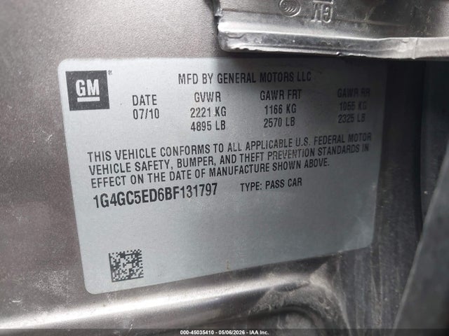 2011 Buick Lacrosse Cxl მანქანა იყიდება აუქციონზე, vin: 1G4GC5ED6BF131797, აუქციონის ნომერი: 45035410