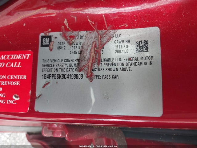 45035413 :رقم المزاد ، 1G4PP5SK8C4198809 vin ، 2012 Buick Verano مزاد بيع