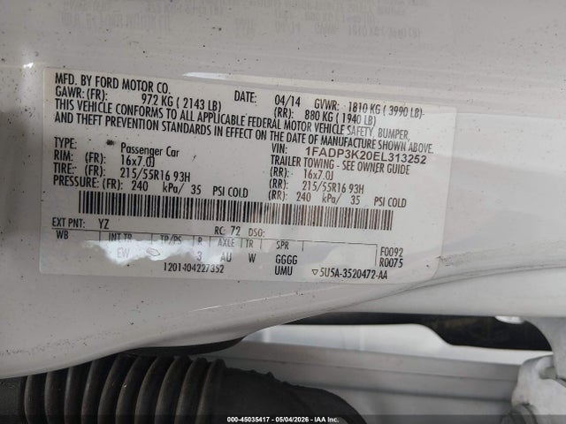 1FADP3K20EL313252 Ford FOCUS SE