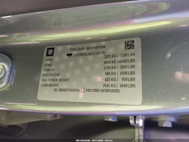 Продаж на аукціоні авто 2019 Gmc Sierra 1500 Denali, vin: 1GTU9FEL4KZ376275, номер лоту: 45035446