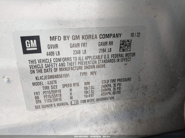 Aukcja sprzedaży 2022 Buick Encore Awd Preferred, vin: KL4CJESM6NB561591, numer aukcji: 45035462