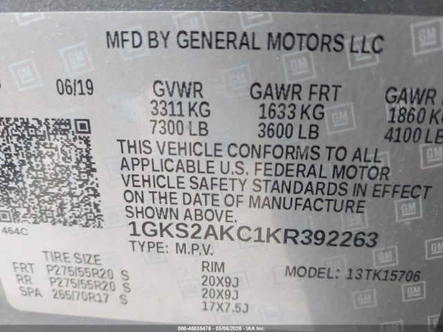 2019 Gmc Yukon Sle მანქანა იყიდება აუქციონზე, vin: 1GKS2AKC1KR392263, აუქციონის ნომერი: 45035476