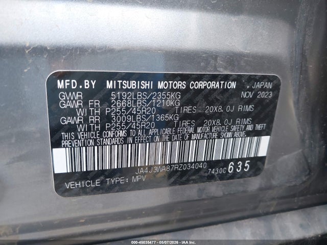 Продажа на аукционе авто 2024 Mitsubishi Outlander Sel 2.5 2wd, vin: JA4J3WA87RZ034040, номер лота: 45035477