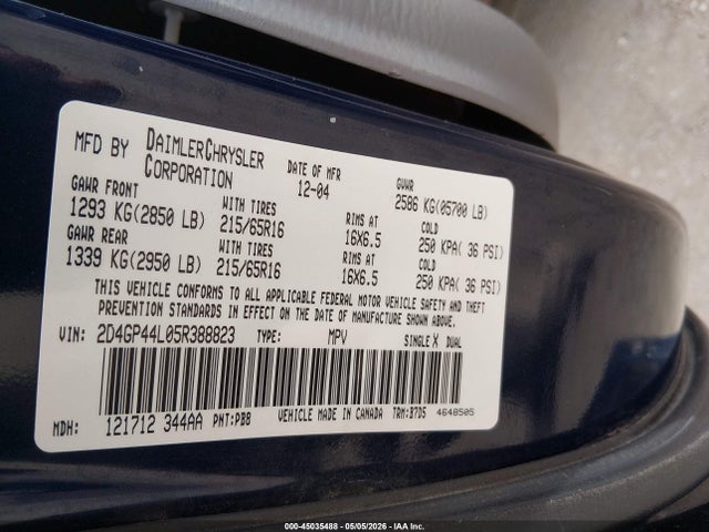 Aukcja sprzedaży 2005 Dodge Grand Caravan Sxt, vin: 2D4GP44L05R388823, numer aukcji: 45035488
