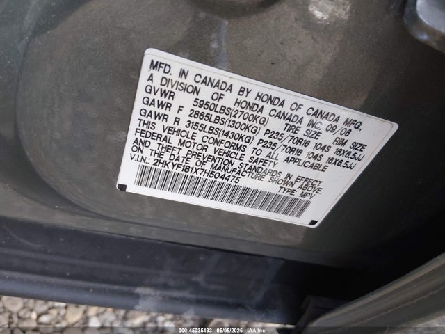 45035493 :رقم المزاد ، 2HKYF181X7H504475 vin ، 2007 Honda Pilot Lx مزاد بيع